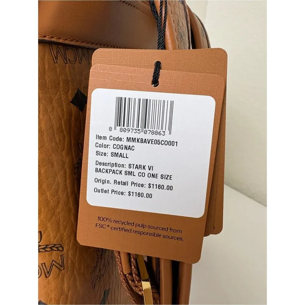 MCM Cognac Visetos Studded Mini Backpack with Gold & Gunmetal Accents